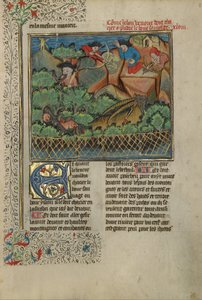 A Hunter and Dogs Pursuing Wild Goats